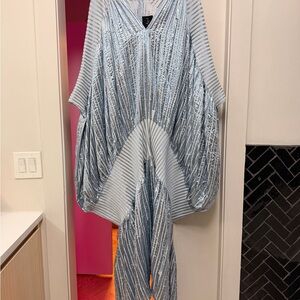 Dima Ayad Striped Blue and White Poncho